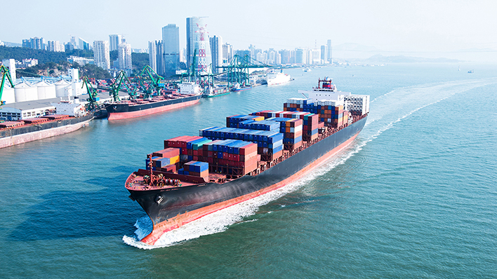 Container ship in transit